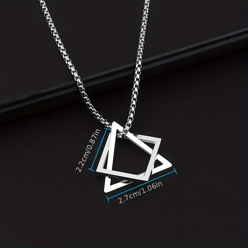 1pc Men's Stainless Steel Geometric Pendant Necklace, Hip-hop High-end Accessories, father's day gift