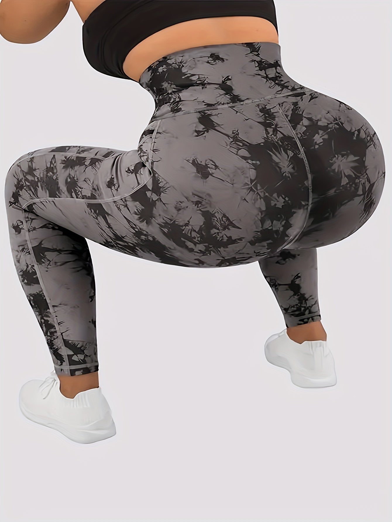Women'S High-Waist Tie-Dye Yoga Leggings with Front Button Closure & Pockets .