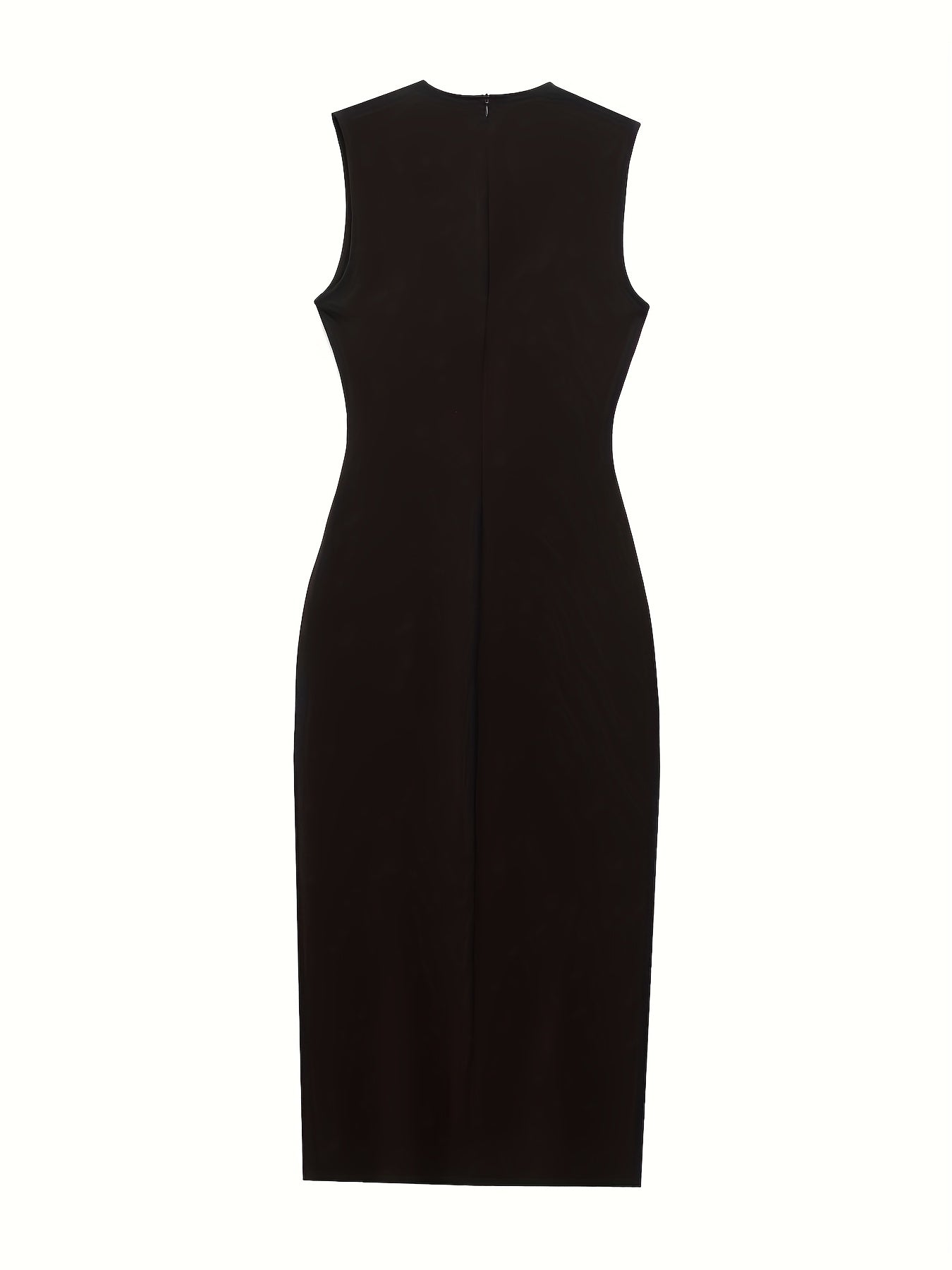 Elegant Women's Black Sleeveless Dress with Waist Belt & Faux Buttons ./MH