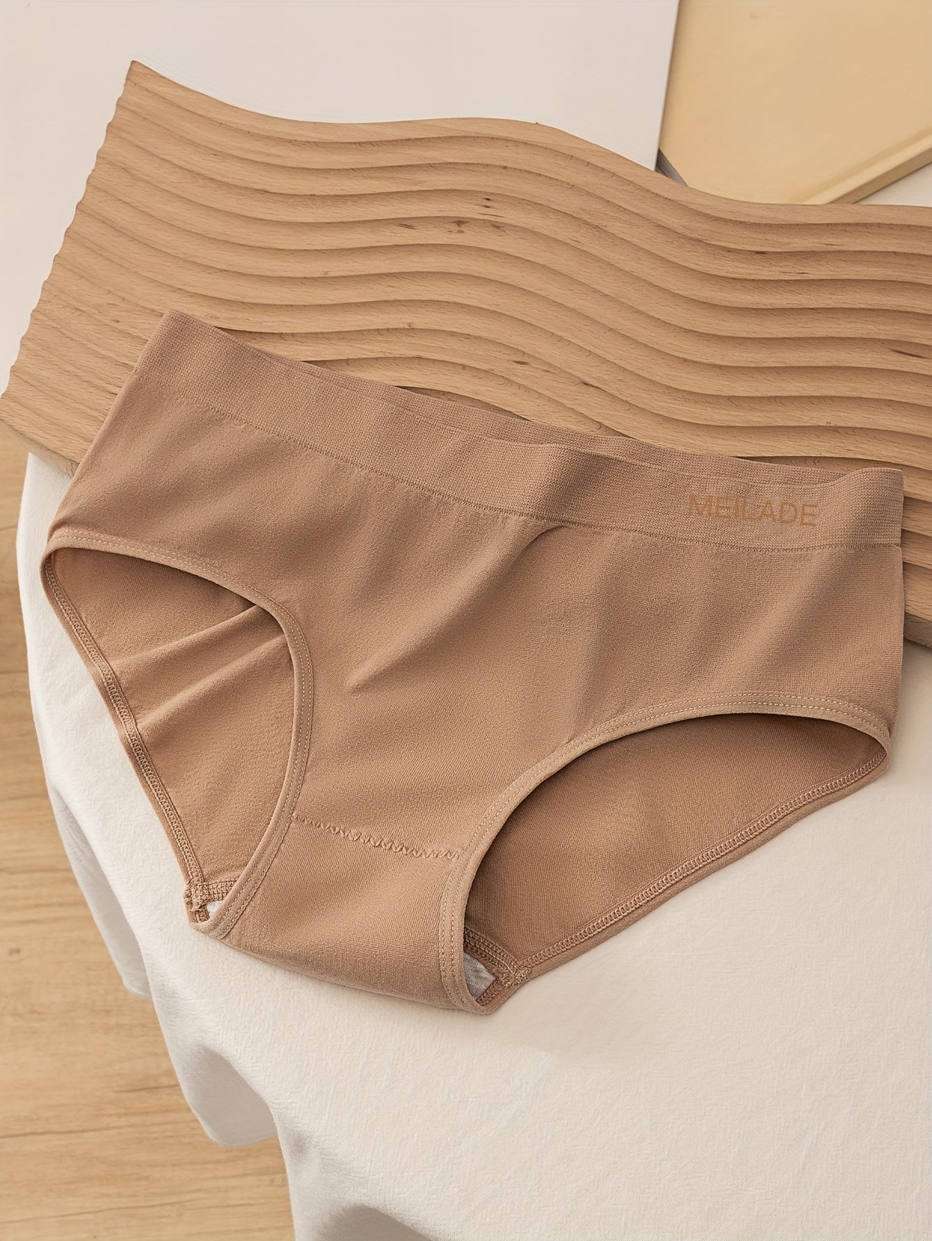 5pcs Seamless Panties Mid Waist Maillard Color Women'S Briefs Lifting High '/MH