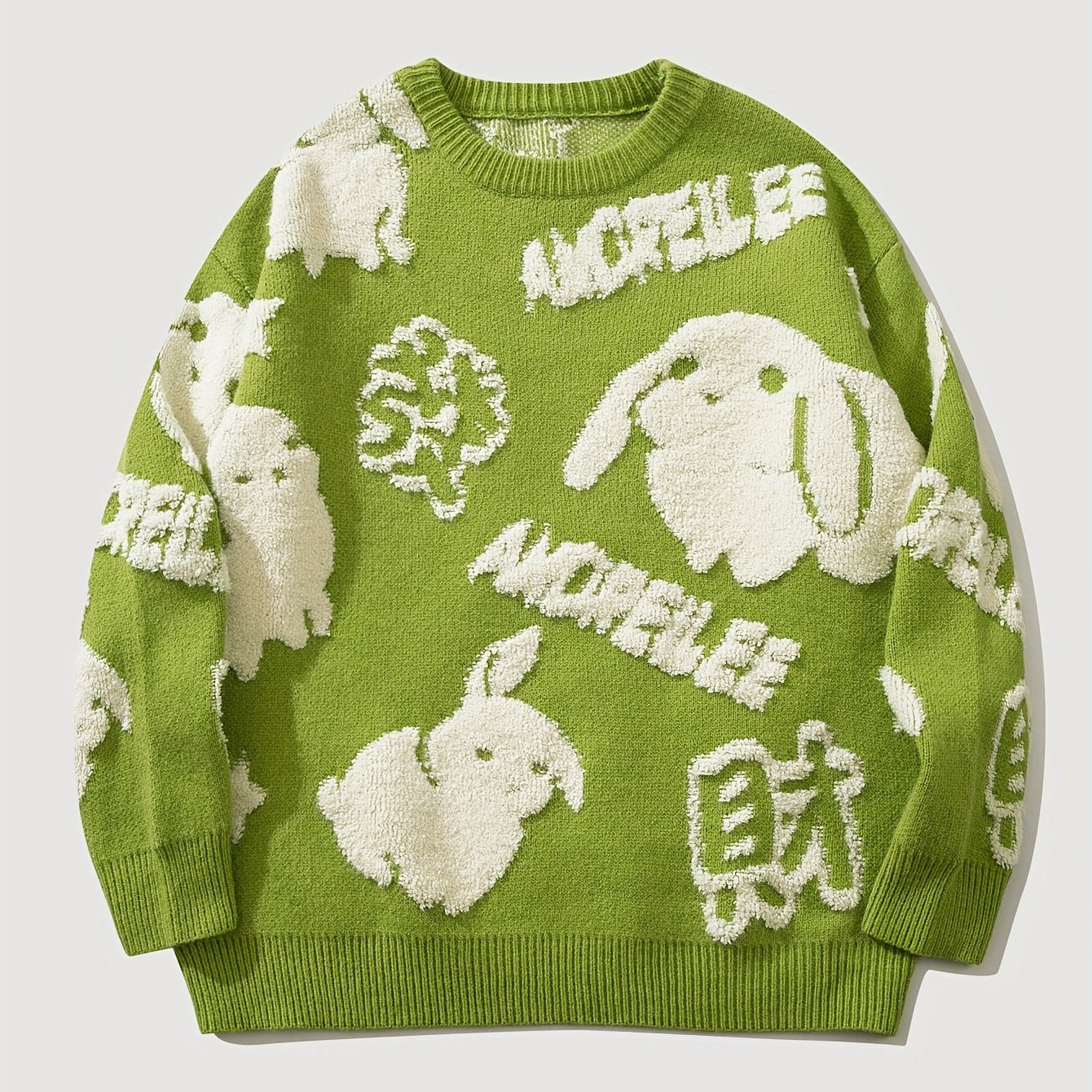 YWFG Cute Knitted Cute Rabbit & Wealth Chenille Embroidery Sweater,