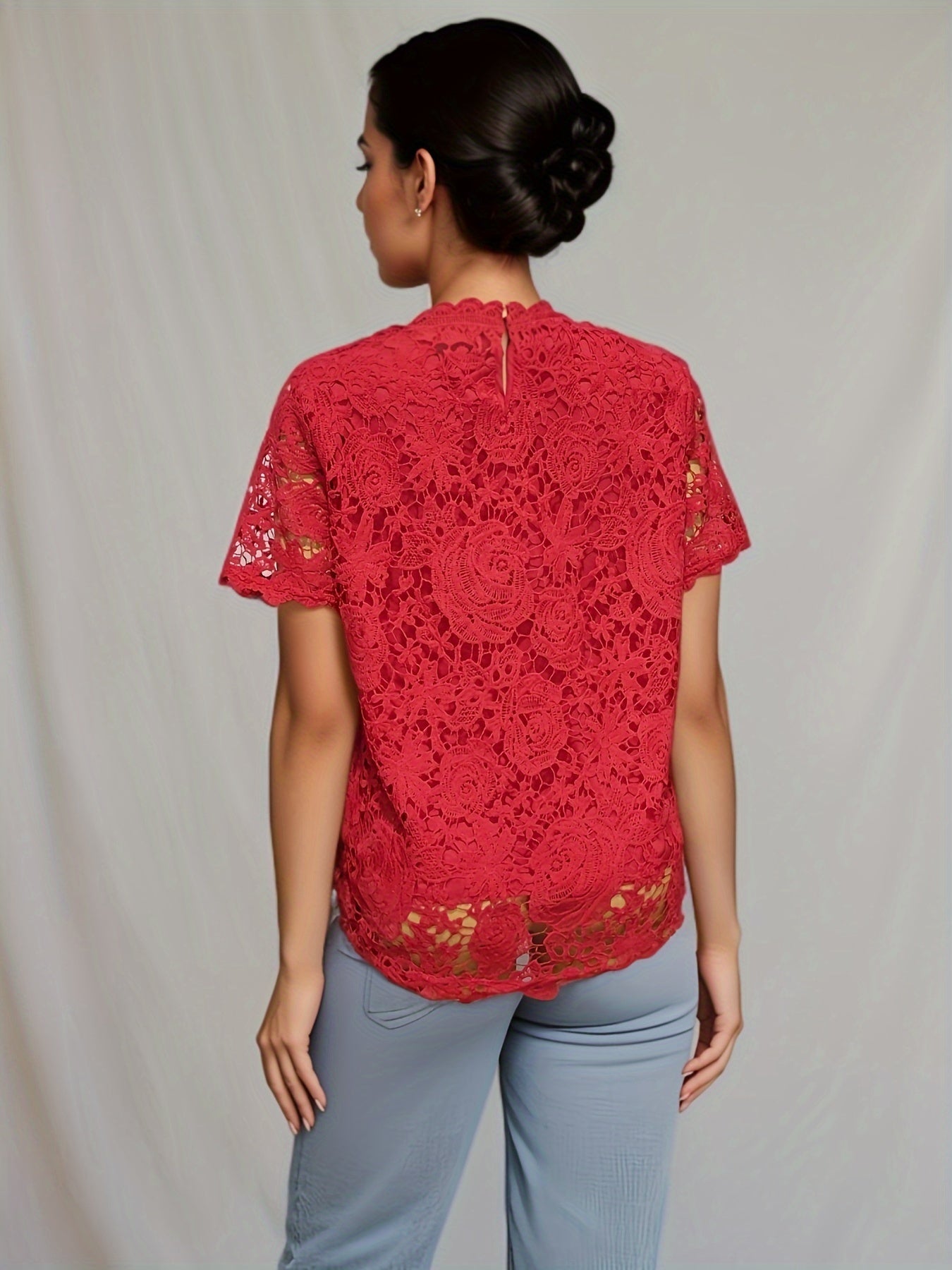 [Elegant Blouse] Elegant Green Lace Plus Size Blouse for Women |