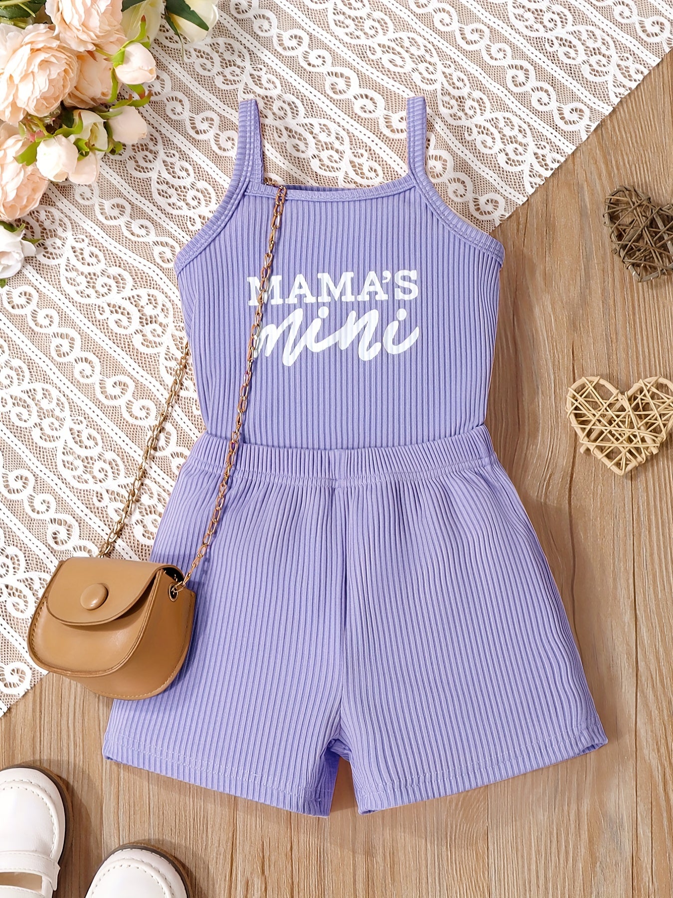 2pcs Toddler Girls Letter "MAMA'S MINI" Graphic Cami Top