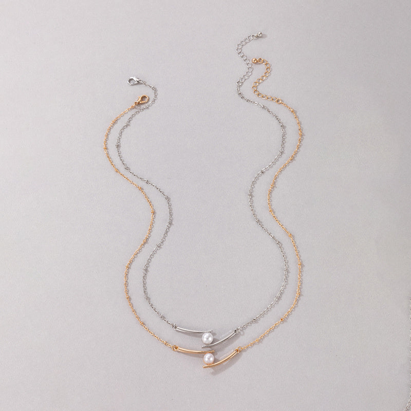 Dainty Necklace With Faux Pearls Pendant Delicate Neck Chain Sweet Jewelry For Women