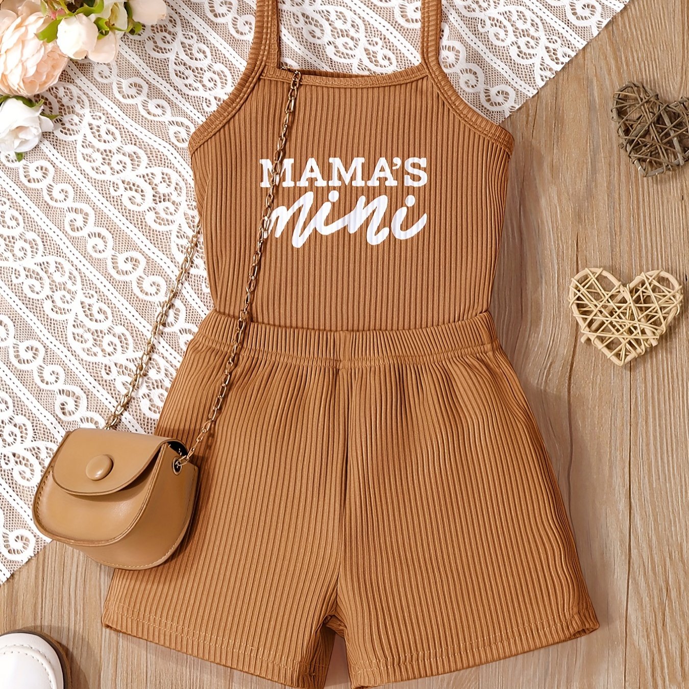2pcs Toddler Girls Letter "MAMA'S MINI" Graphic Cami Top