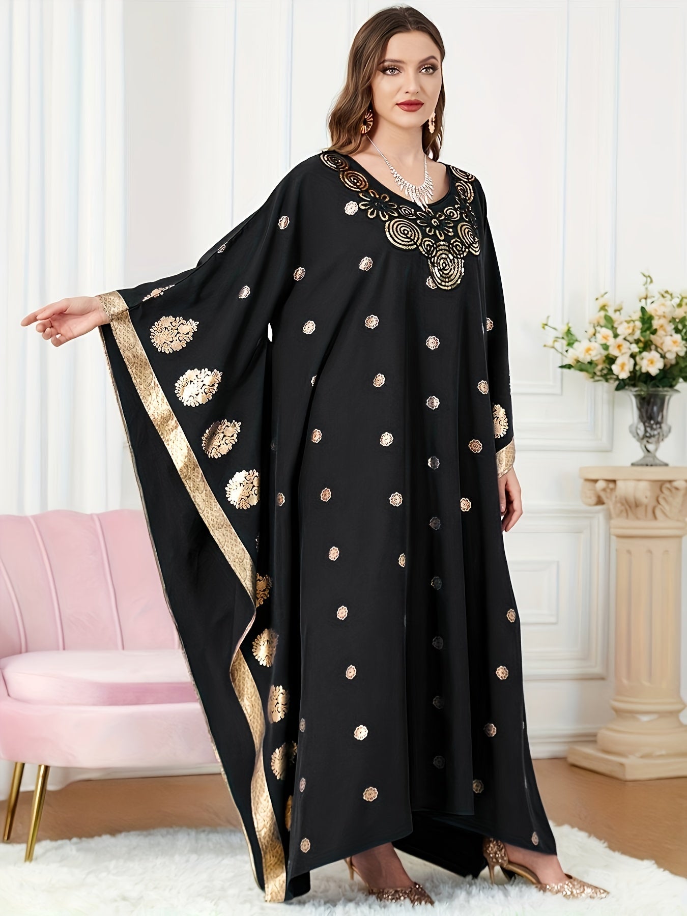 Middle Eastern Elegance Women's Floral Print Abaya./MH