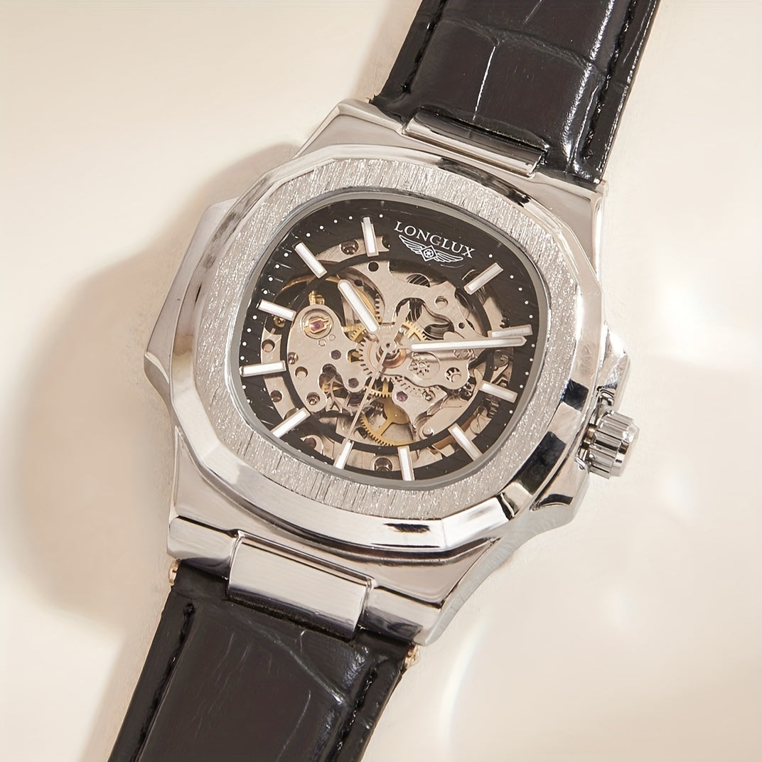 Men's Waterproof Mechanical Watch, Square Dial Business Mineral Glass Mirror Waterproof Wrist Watch, Christmas, Valentine's Day Gift