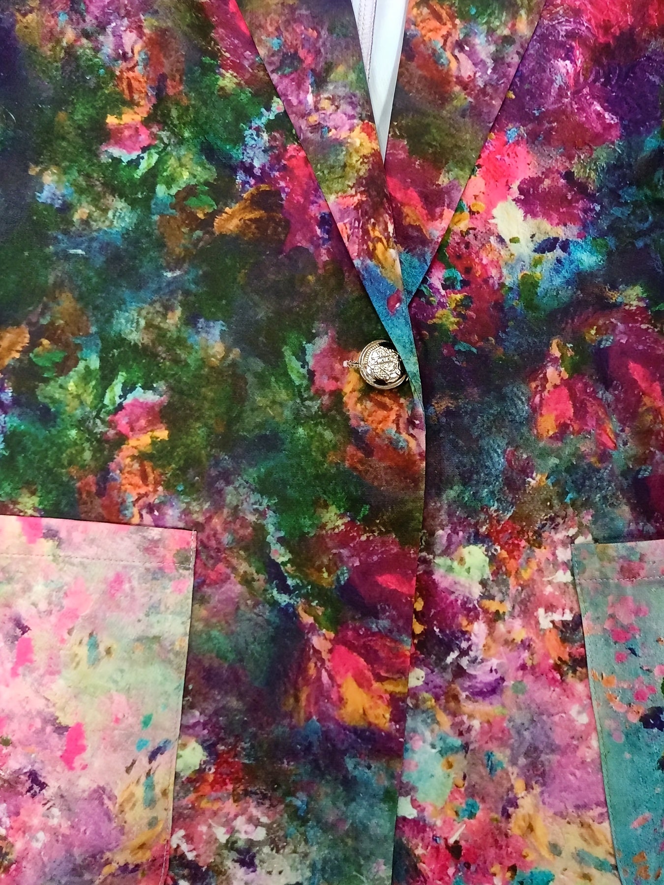 Letter Print Lapel Blazer, Casual One Button Long Sleeve Outerwear,