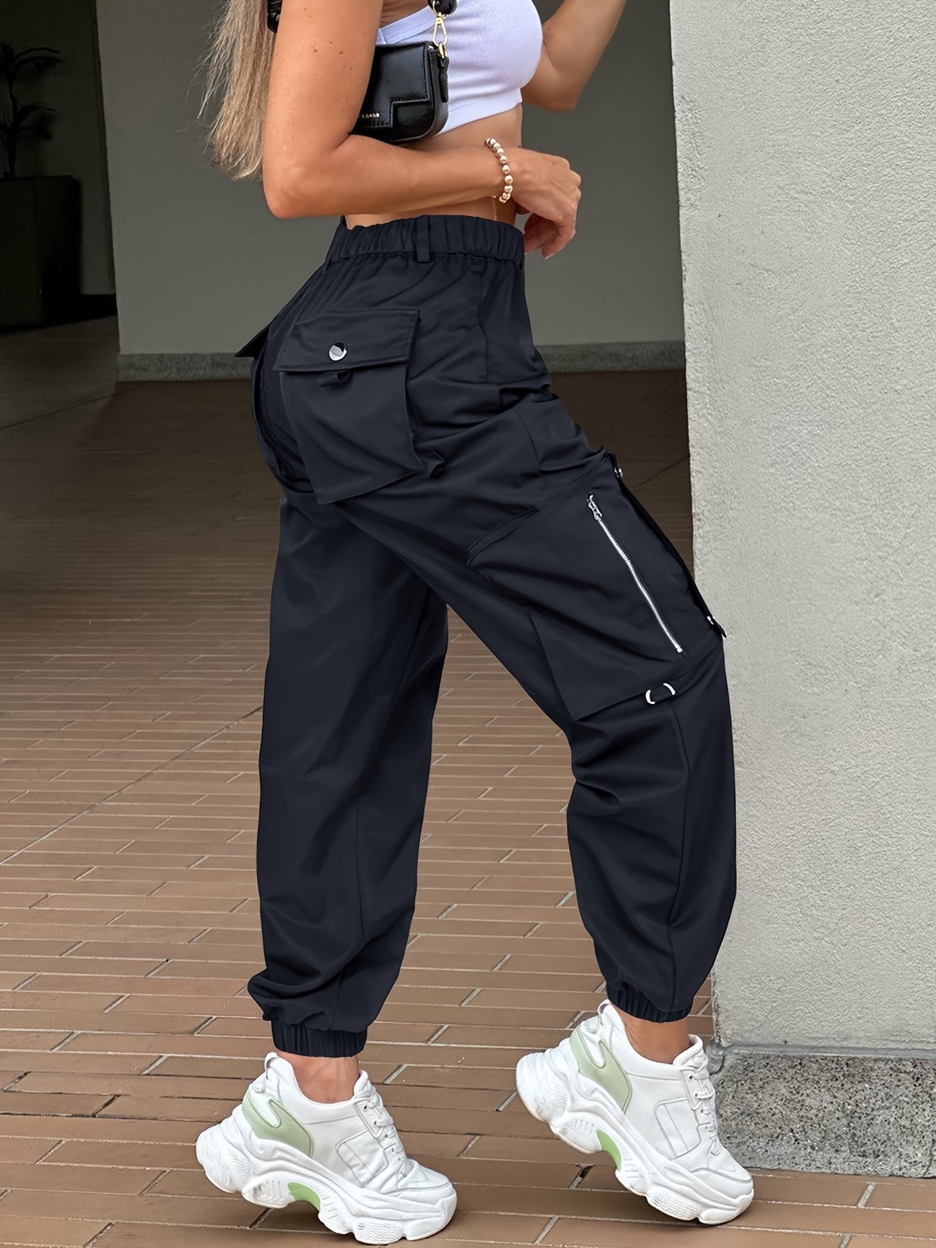 SwaKAKI Women's High-Waist Cargo Tapered Pants we Gre, /MH