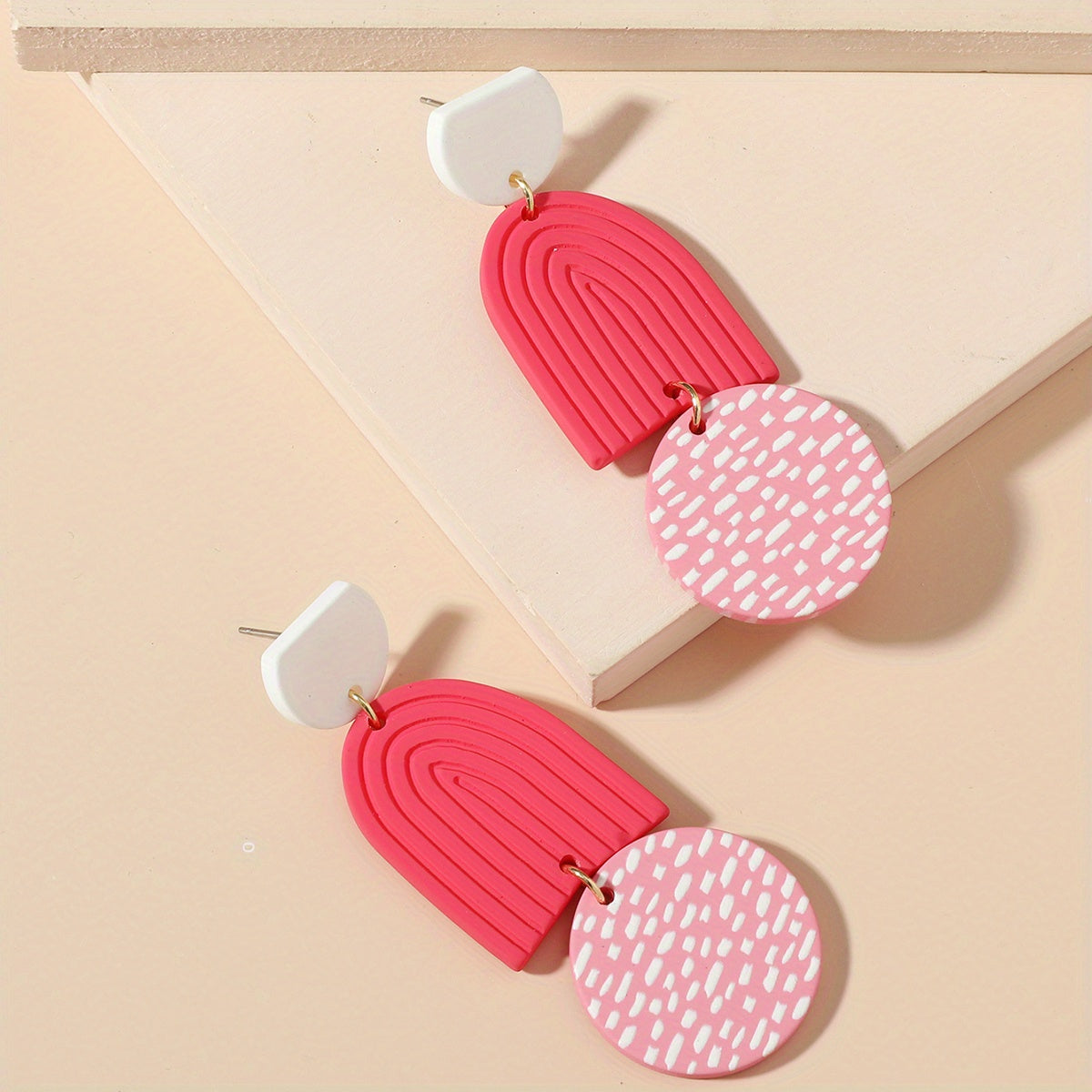 U Shape Round Sheet Decor Cow Pattern Dangle Earrings Polymer Clay Texture Elegant Vacation Style Holiday Ear Ornament Female Gift