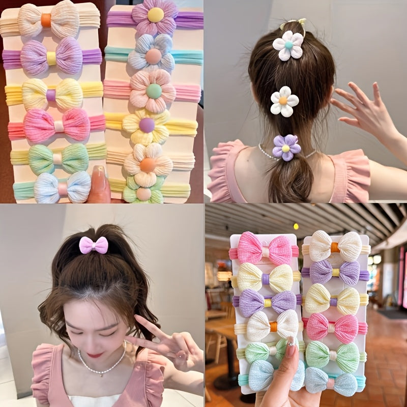 6/8/12/20pcs New Cute Sweet Flower Bow Girls Women Elastic Hair Bands Hair Ties Princess Hair Accessories Headwear