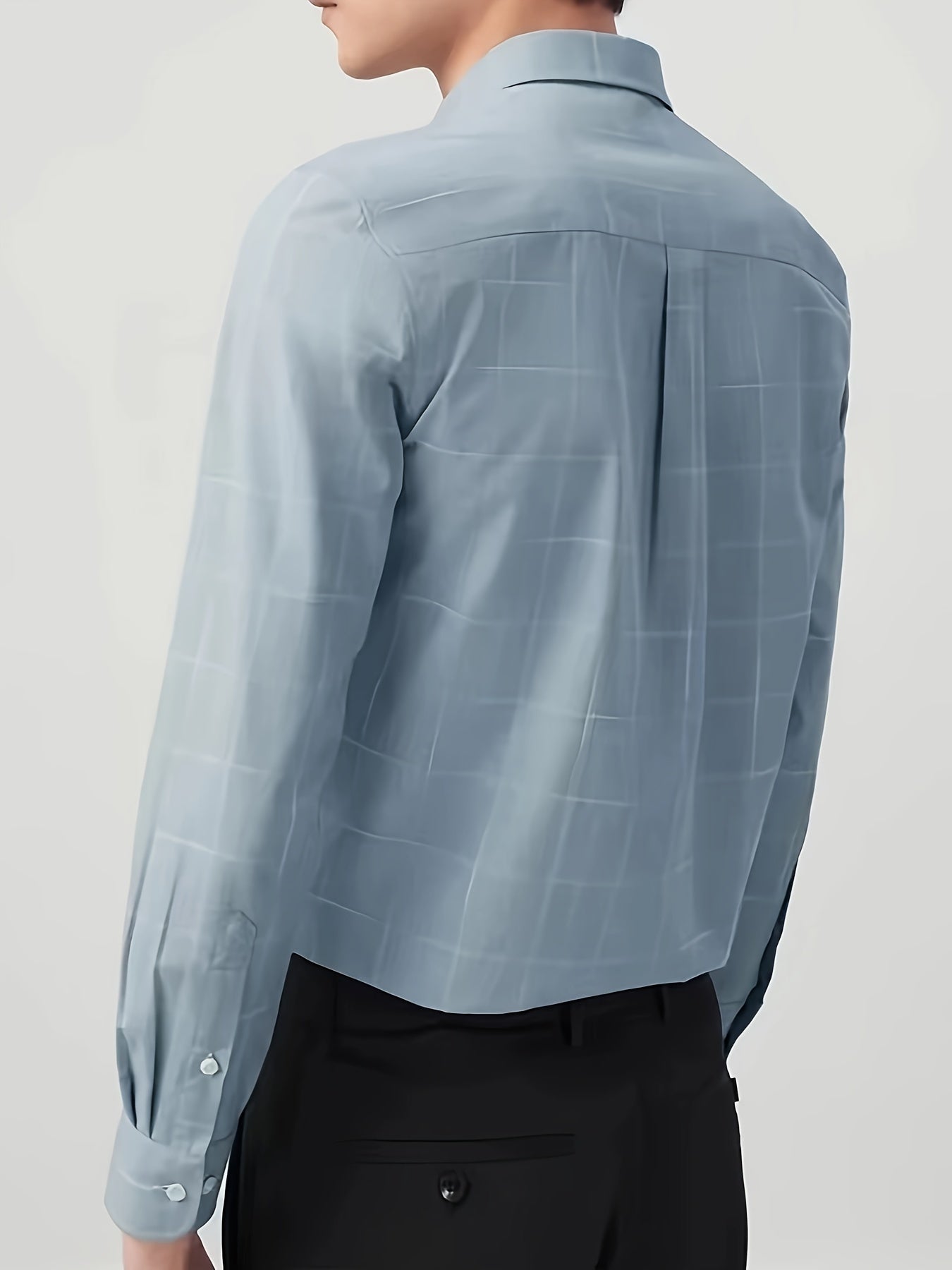 Men's Plaid Lapel Collar Dress Shirts, Long Sleeve Casual Button.