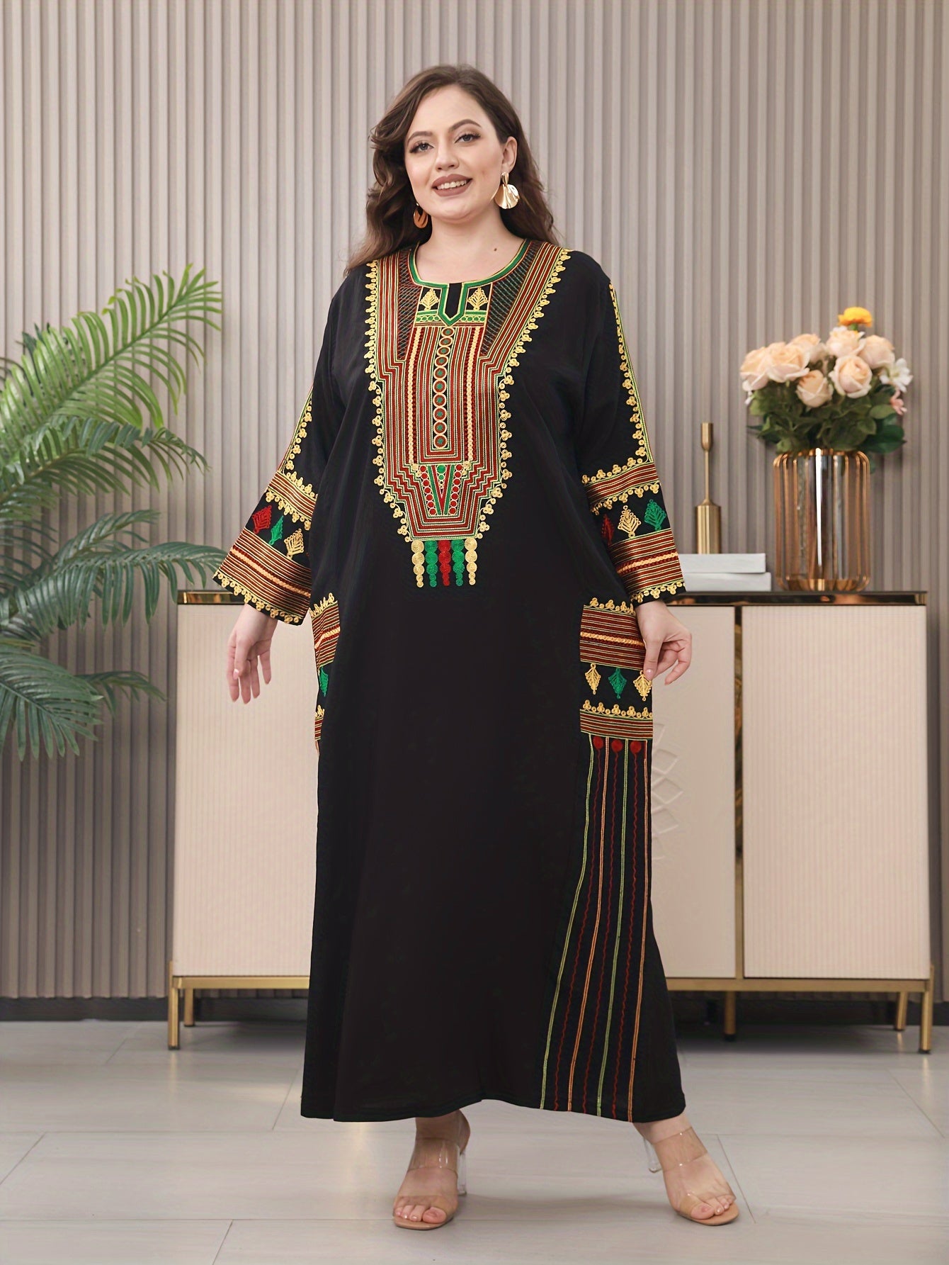 Oriental Embroidered Arab Plus Size Women's Elegant Dress JALABIA ./MH