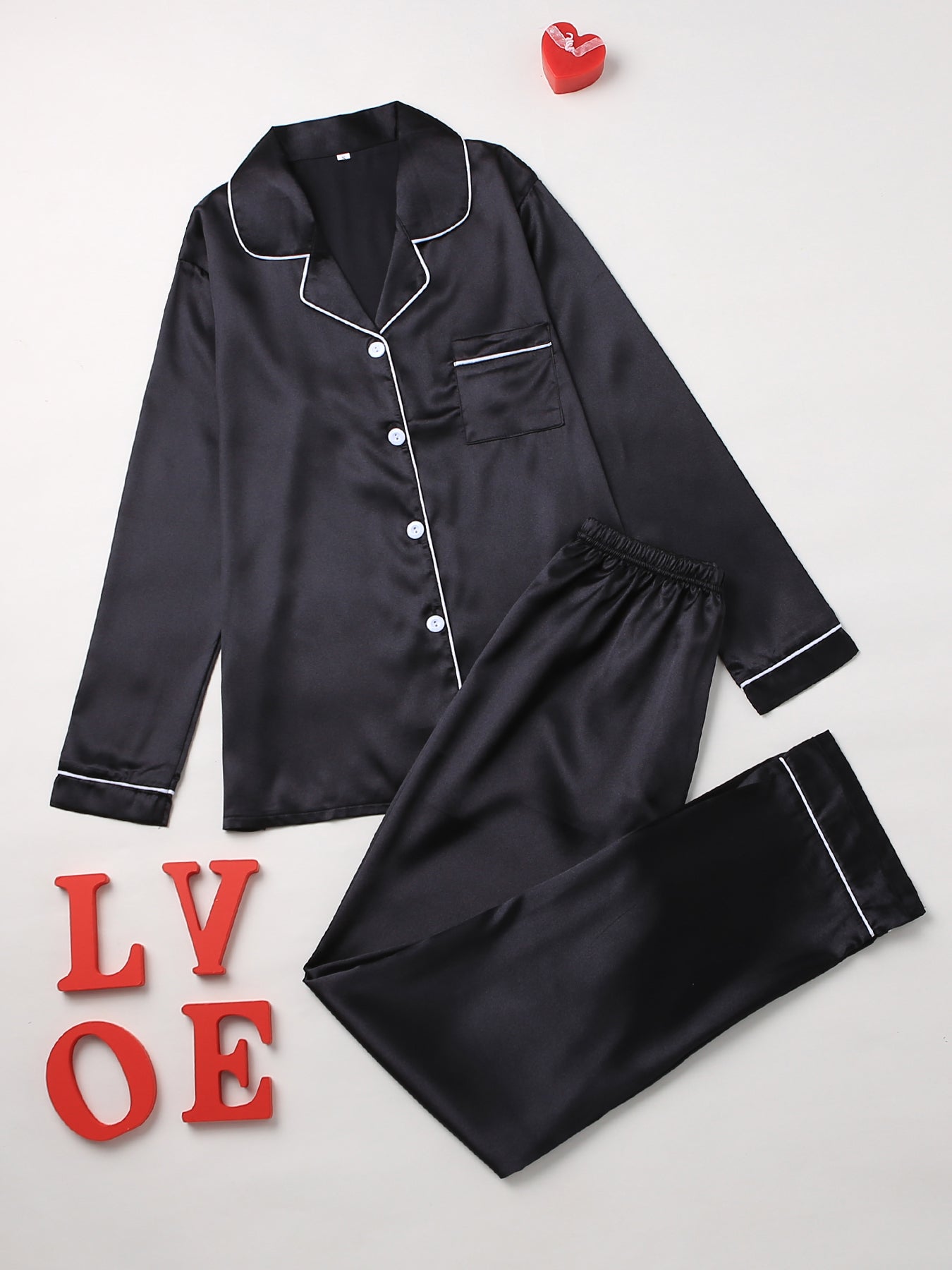 Cozy Solid Pajama Set - Soft Long Sleeve Button.