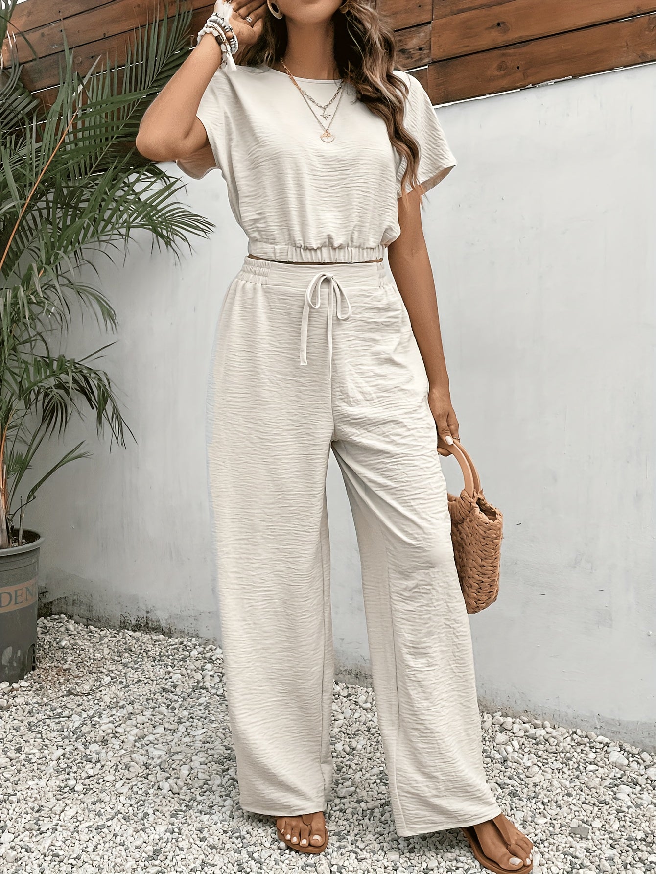 Solid Color Summer & Spring Casual Two-piece Set,