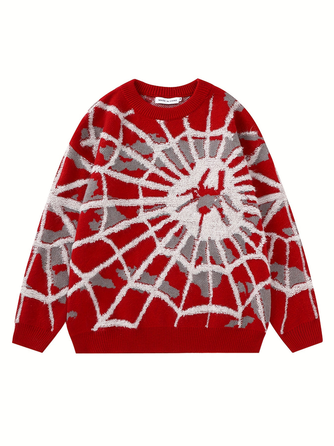 Spider Cobweb Pattern Knitted Sweater, Men's Casual Warm.