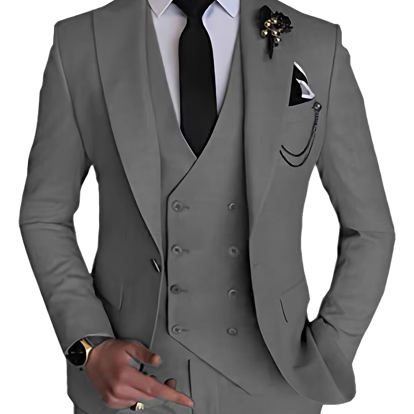 3-Piece Men's Classic Solid Dress Suit Set, One-Button Blazer Jacket.