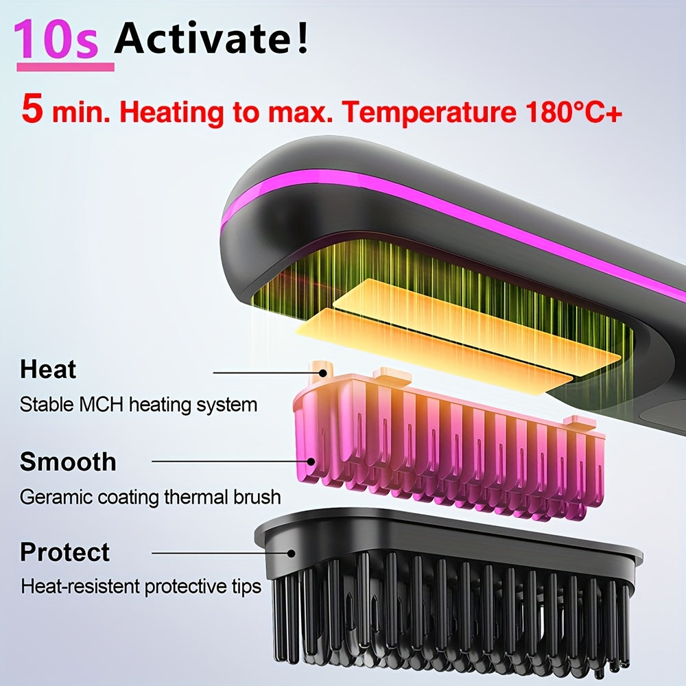 Wireless Hair Straightener Brush - / Fast Heating, Constant Temperature Anti-Scald, LED Display, Lightweight Portable Design for Home & Travel, Ideal Gift for Women, Hair Straightener, Sleek Gadget, Userfriendly Interface