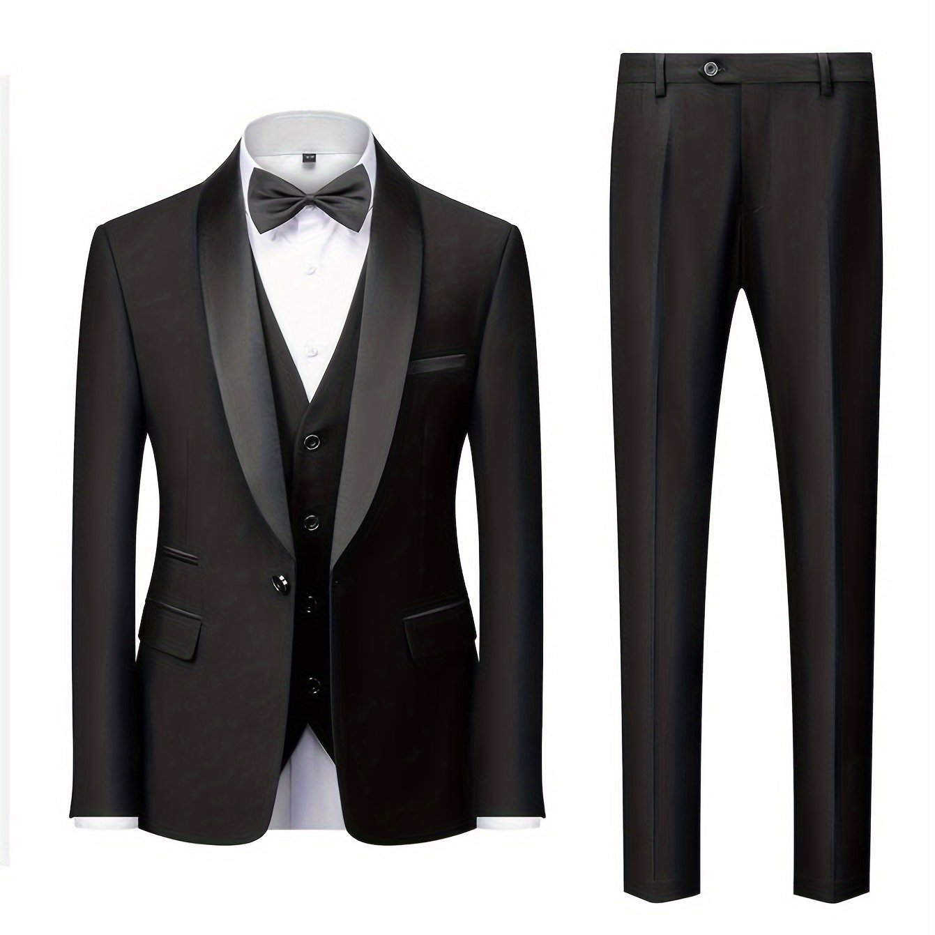 3-Piece Men's Classic Solid Dress Suit Set, One-Button Jacket Blazer.