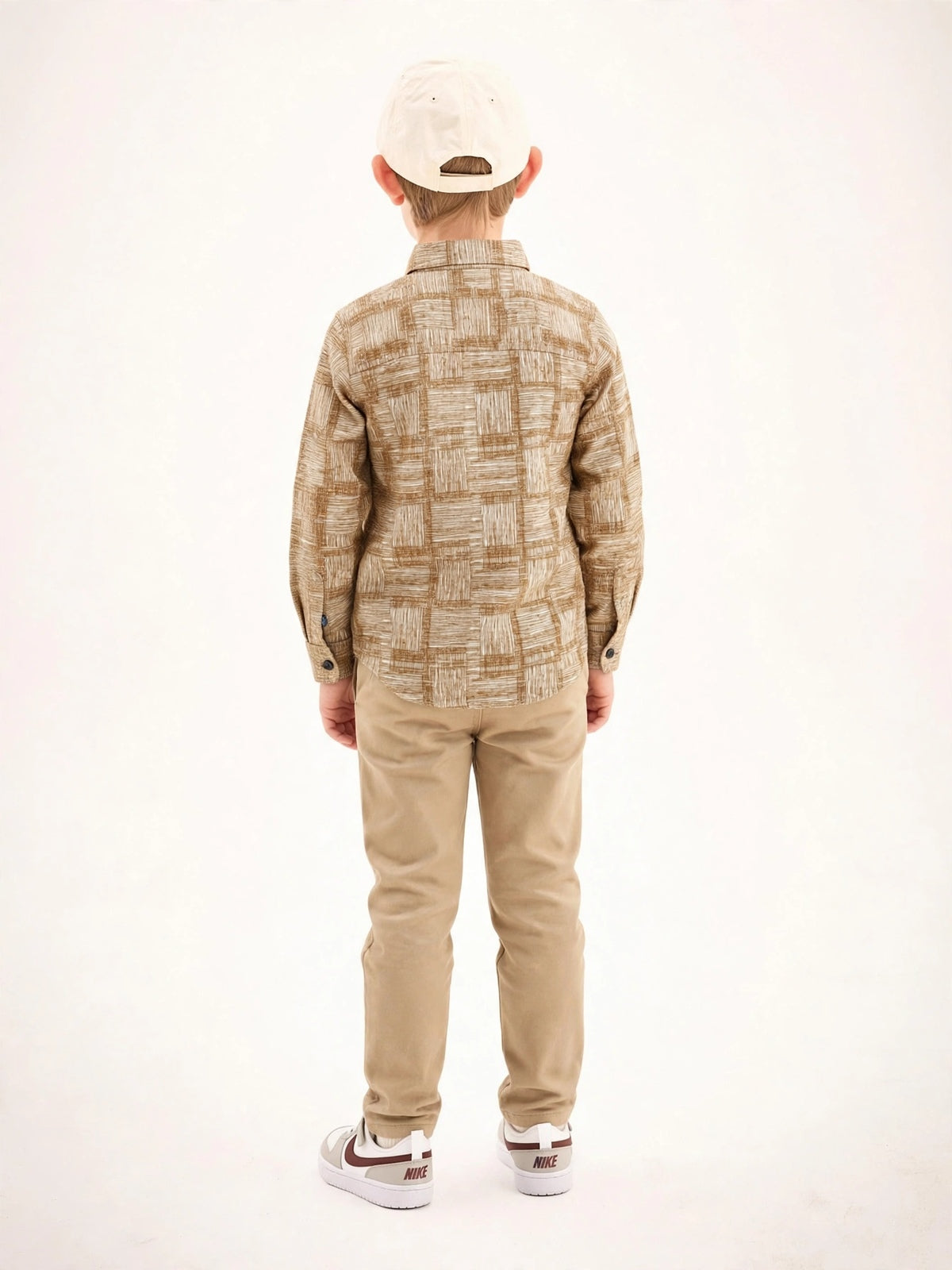 Boys' Mustard Geometric Pattern Shirt – Textured Long Sleeve Casual Button-Down (2-12 Years) | MH