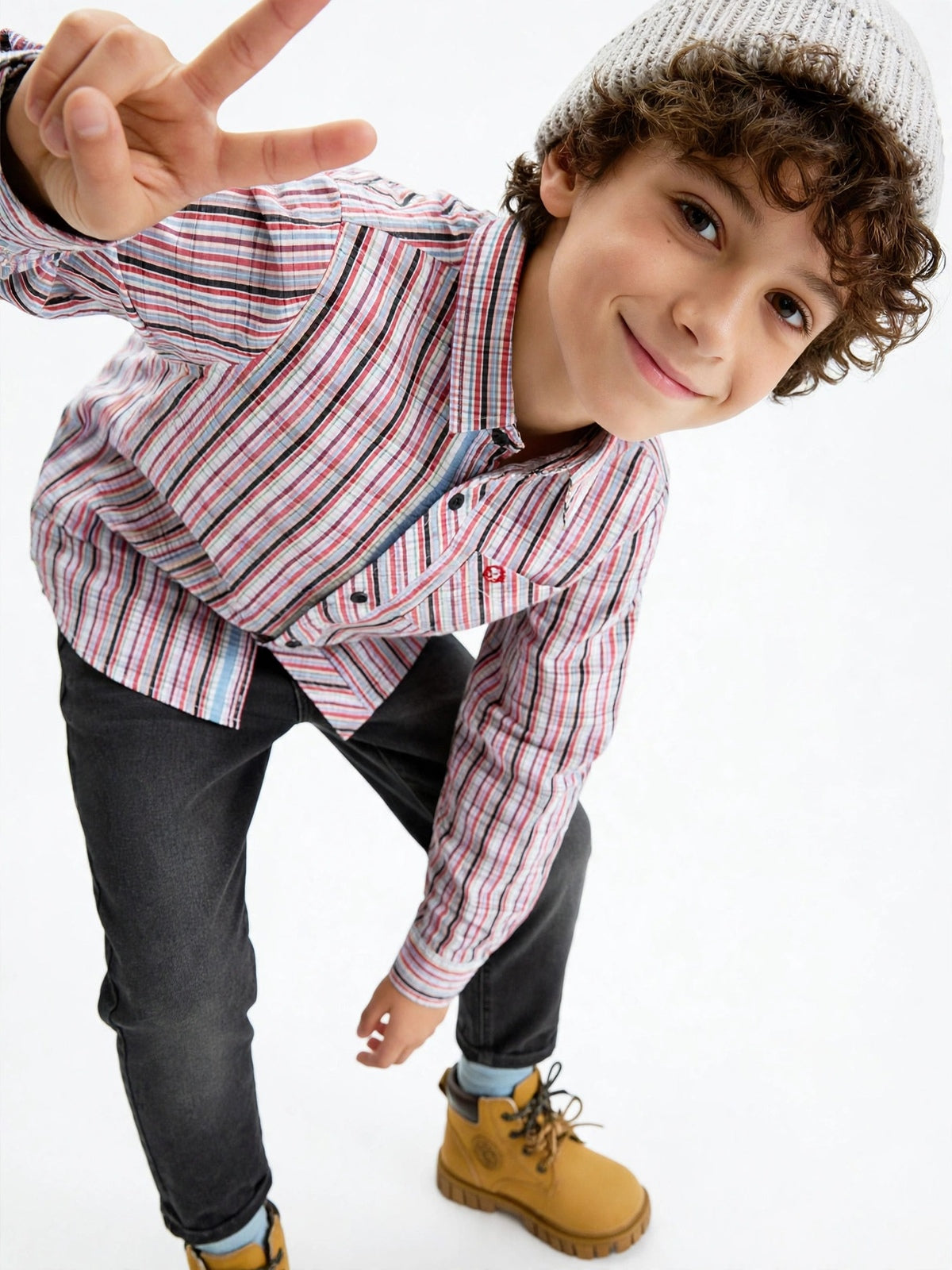 Boys Pink & Grey Plaid Check Long Sleeve Shirt | Dual Chest Pockets | Smart Casual | Ages 2–12 Years | MH