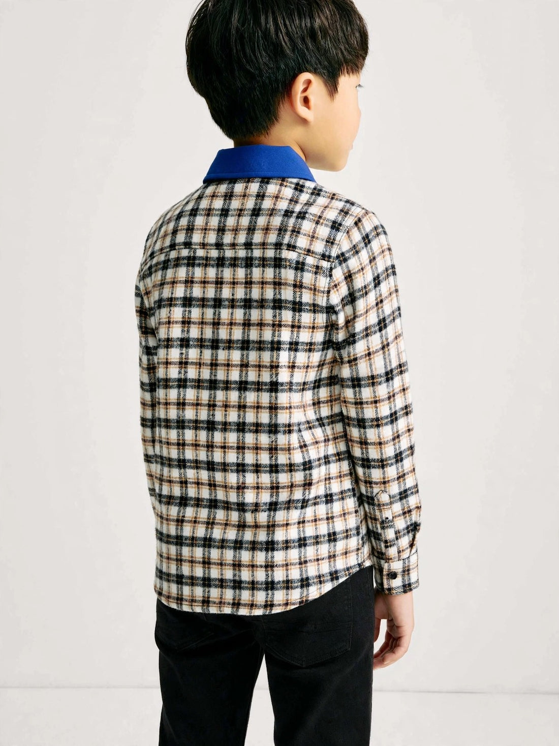 Boys' Blue Panel Plaid Flannel Shirt – Long Sleeve Cotton Button-Down (Ages 3-14) | MH