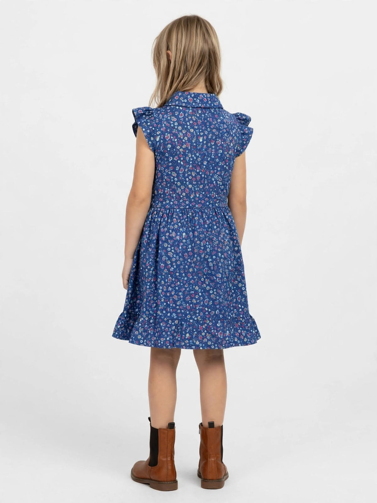 Girls' Navy Floral Short Sleeve Dress – Cotton A-Line Summer Dress with Pocket (6-36month) | MH
