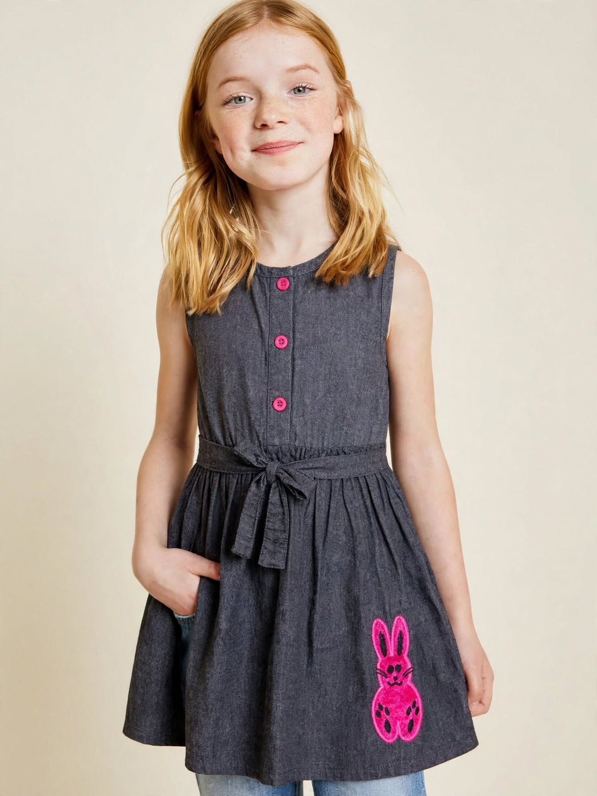 Girls Contrast Blue Denim Appliqué Design Tunic (2–12 Years)