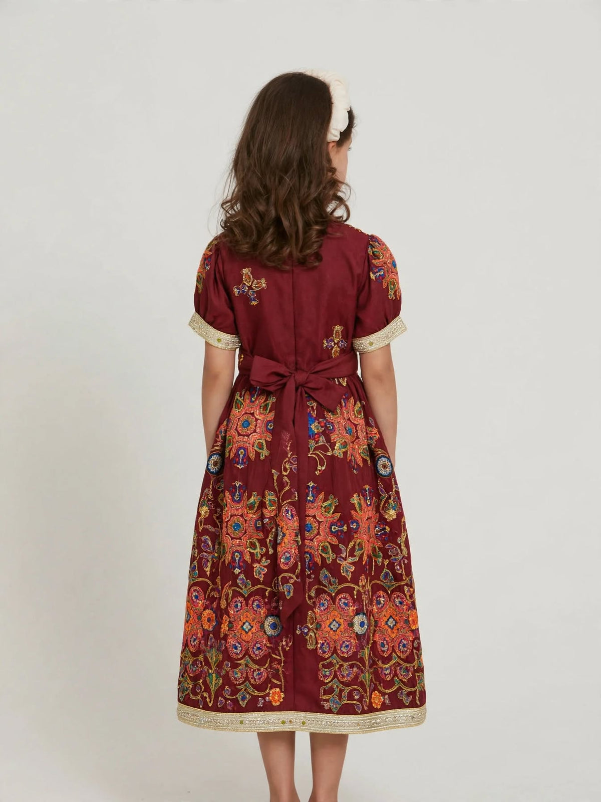 Girls Red Arabic Kaftan Dress with Floral Embroidery – Modest Fashion | Ages 2 & 4 Years | MH