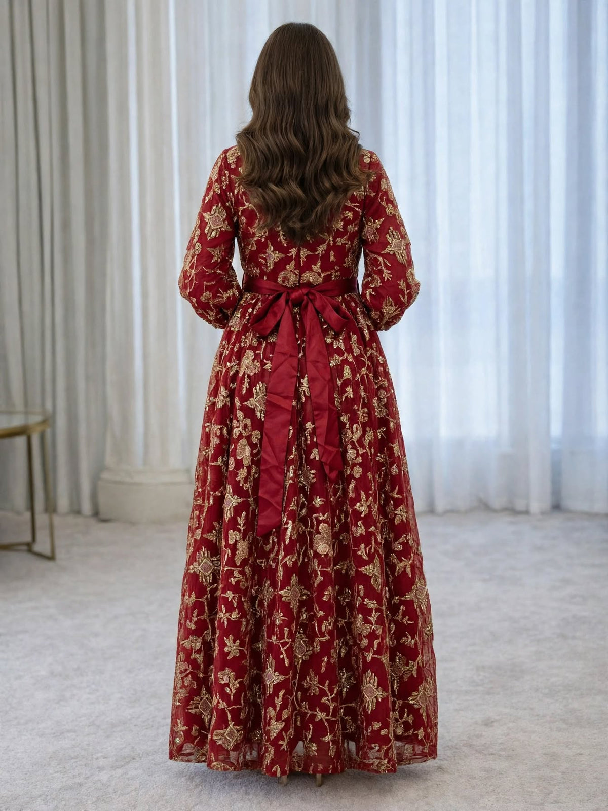 Luxury Red Eid Abaya for Women 16,18 Years | Embroidered Modest Dress with Gold Details | MH