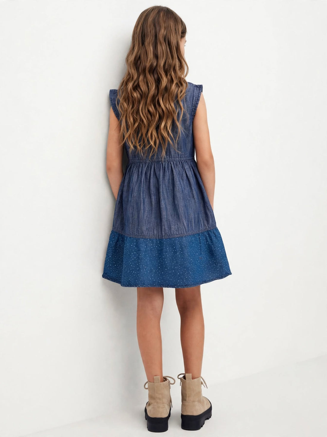 Sleeveless Button-Front Denim Dress with Cute Bunny Patch Detail |MH Size (2-12Years)