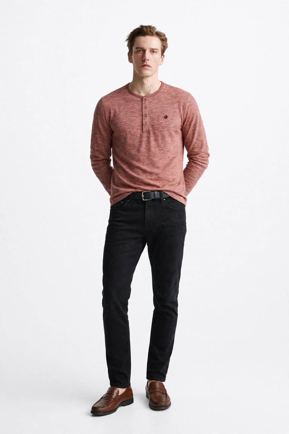 Men’s 4-Button Henley Long Sleeve T-Shirt – Rust Heather | Sizes S-XXL | MH
