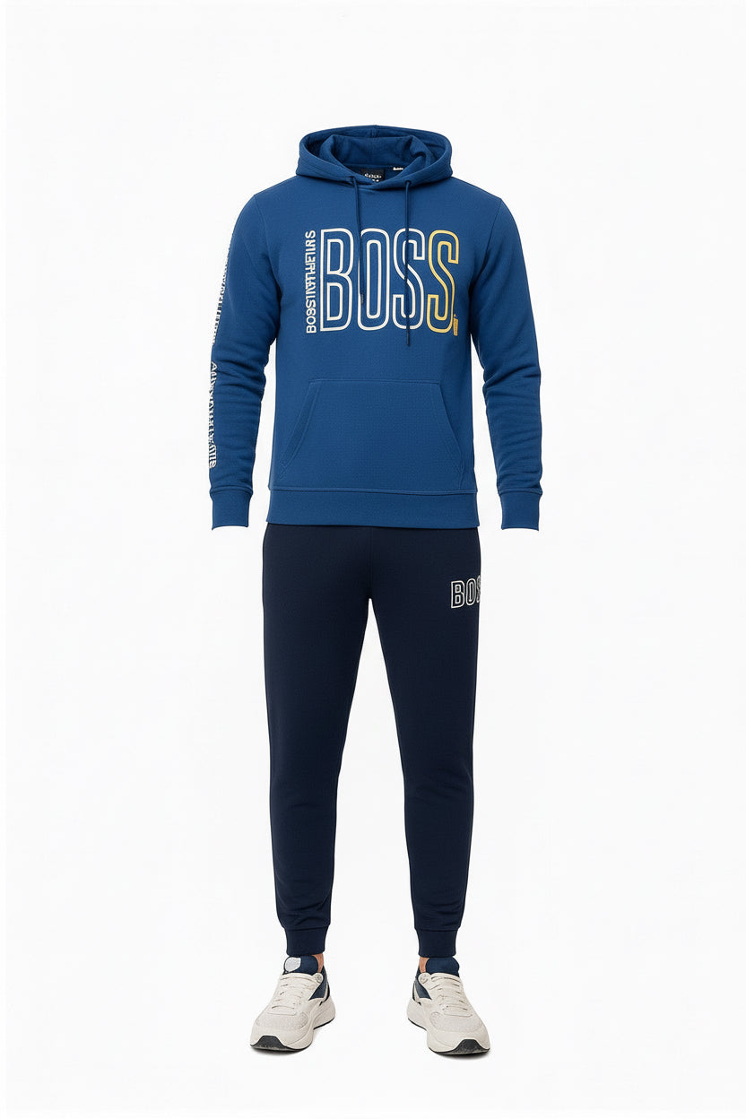 Men’s BOSS Print Pullover Hoodie & Jogger Tracksuit Set | 10 Colours | Ages 17–24 Years | MH