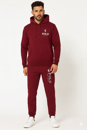 Men’s Polo Tracksuit – Hoodie & Joggers Set in Maroon./MH