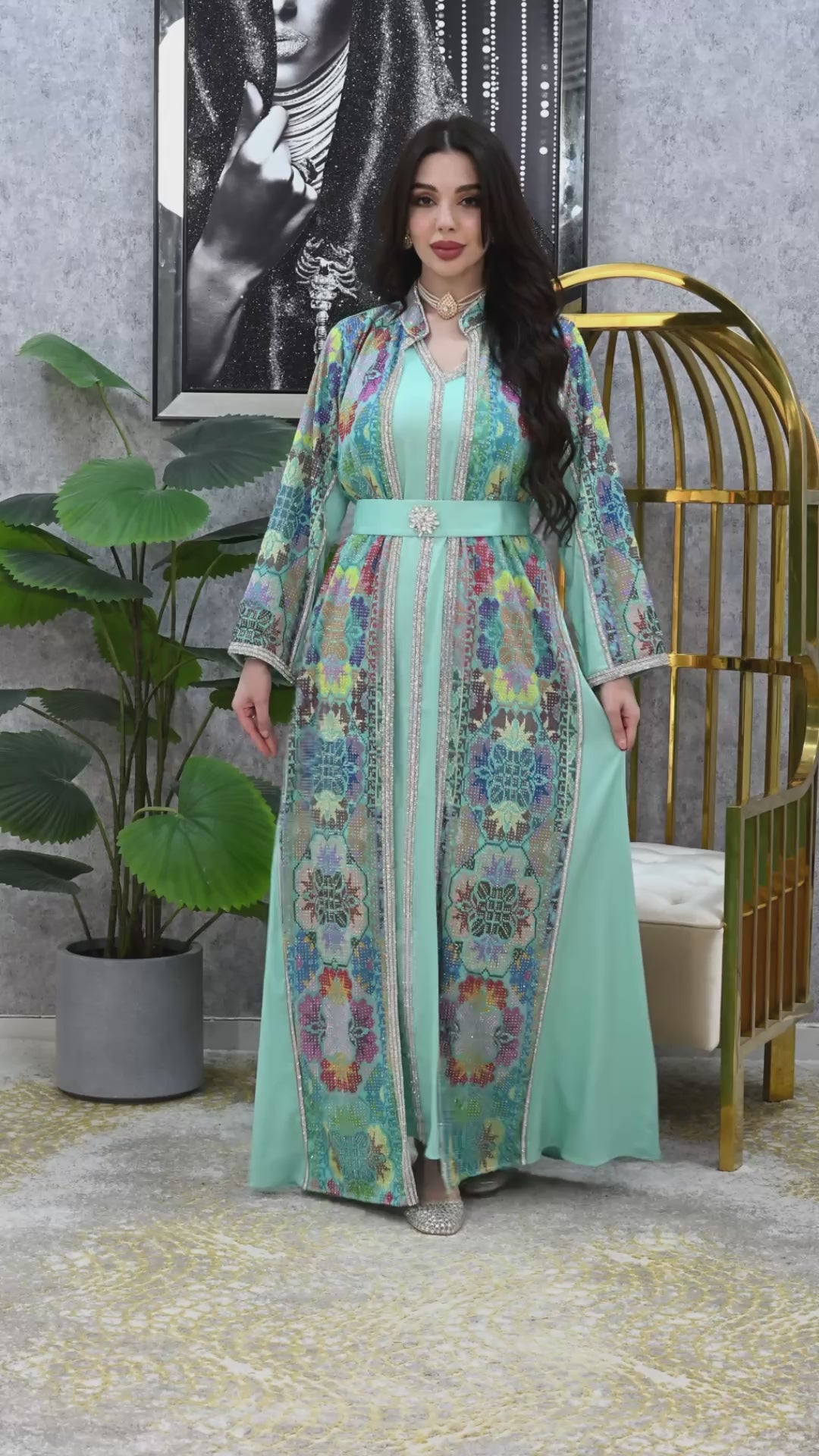 Women's Elite Artisan Sequin-Embellished Kaftan – Luxury Hand-Crafted Gown with Butterfly Sleeves | 4 colors | Sizes M-XXL | MH