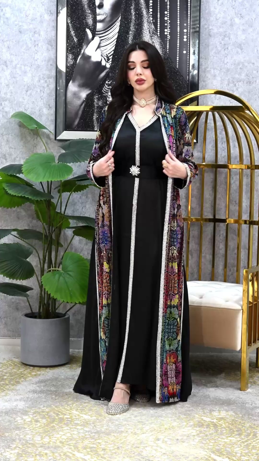 Women's Elite Artisan Sequin-Embellished Kaftan – Luxury Hand-Crafted Gown with Butterfly Sleeves | 4 colors | Sizes M-XXL | MH