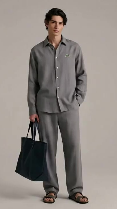 Men’s Premium Rich Linen Co-ord Set | Full Sleeve Shirt & Wide Leg Trouser | Luxury Seeta Set | M–XXL