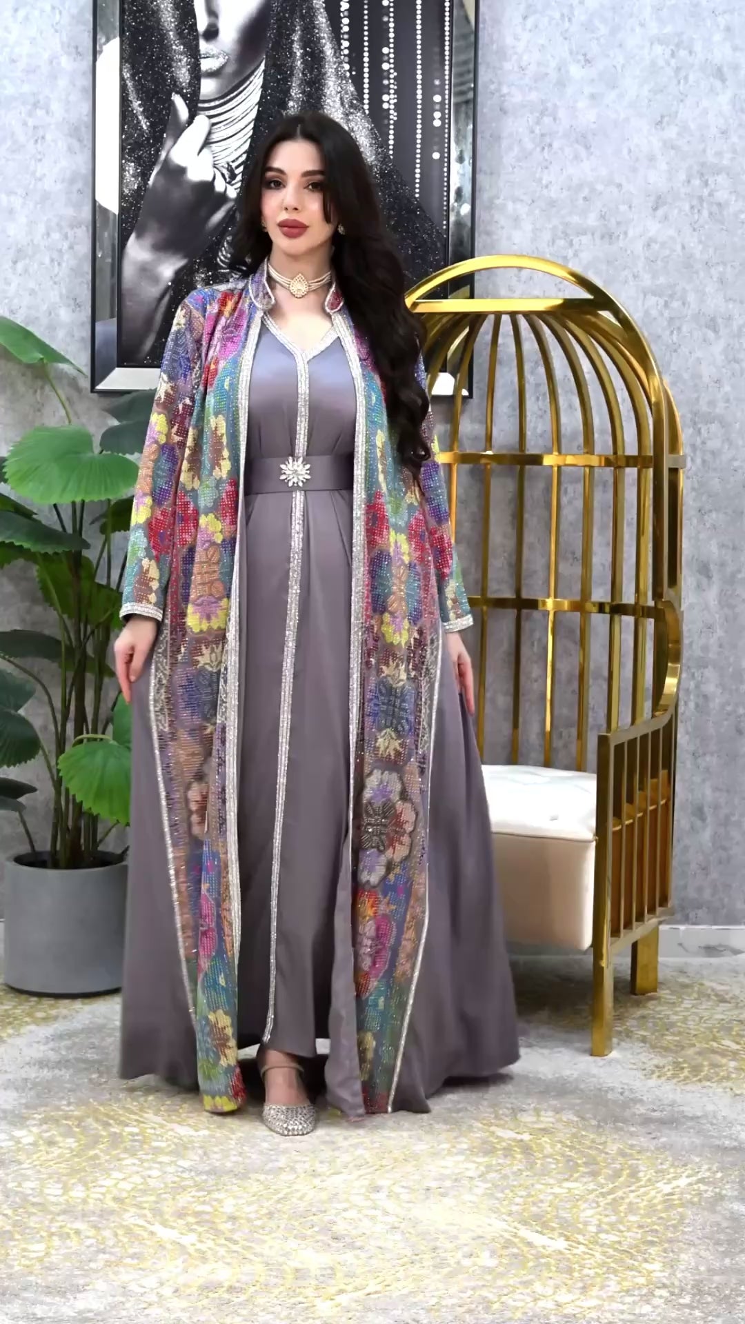 Women's Elite Artisan Sequin-Embellished Kaftan – Luxury Hand-Crafted Gown with Butterfly Sleeves | 4 colors | Sizes M-XXL | MH
