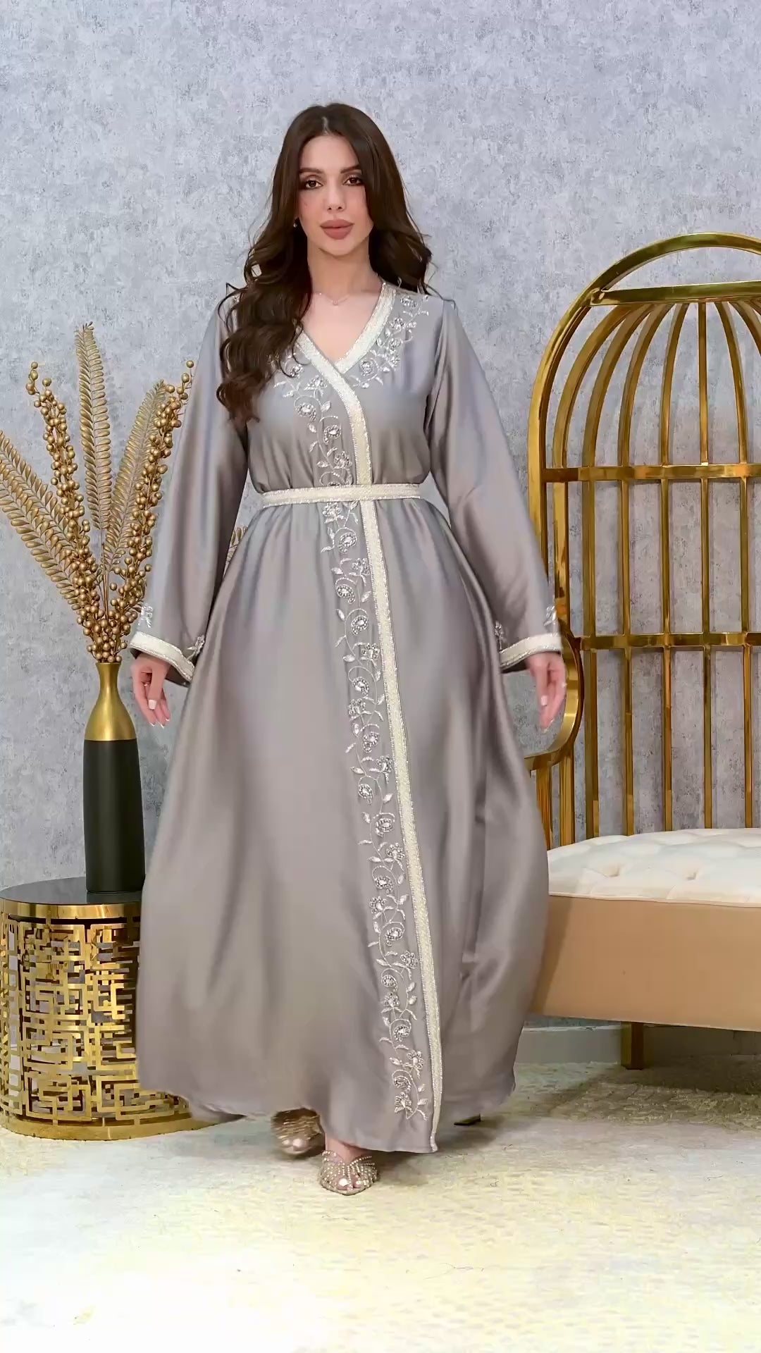 Crystal Embroidered Moroccan Caftan with Belt | Luxury Jalabiya Dress | 5 Colors | Sizes M-XXL | MH