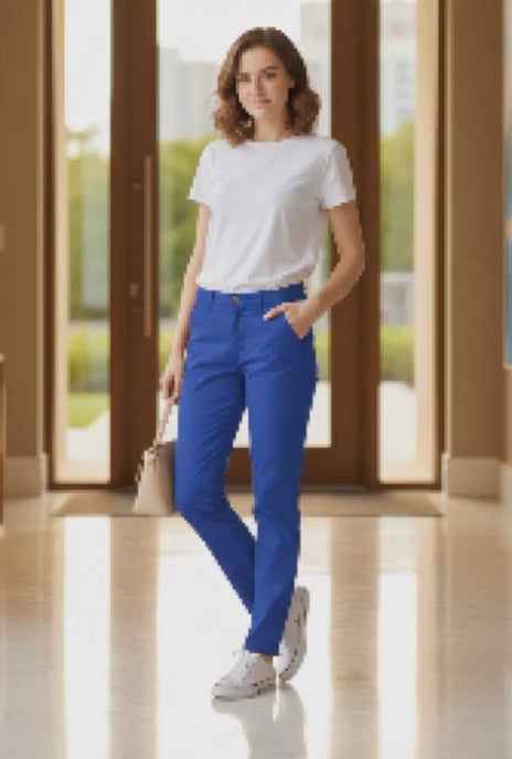 Women’s Royal Blue Slim Fit Chino Trousers | Stretch Cotton Casual Smart Pants | Sizes 26”–36” | MH