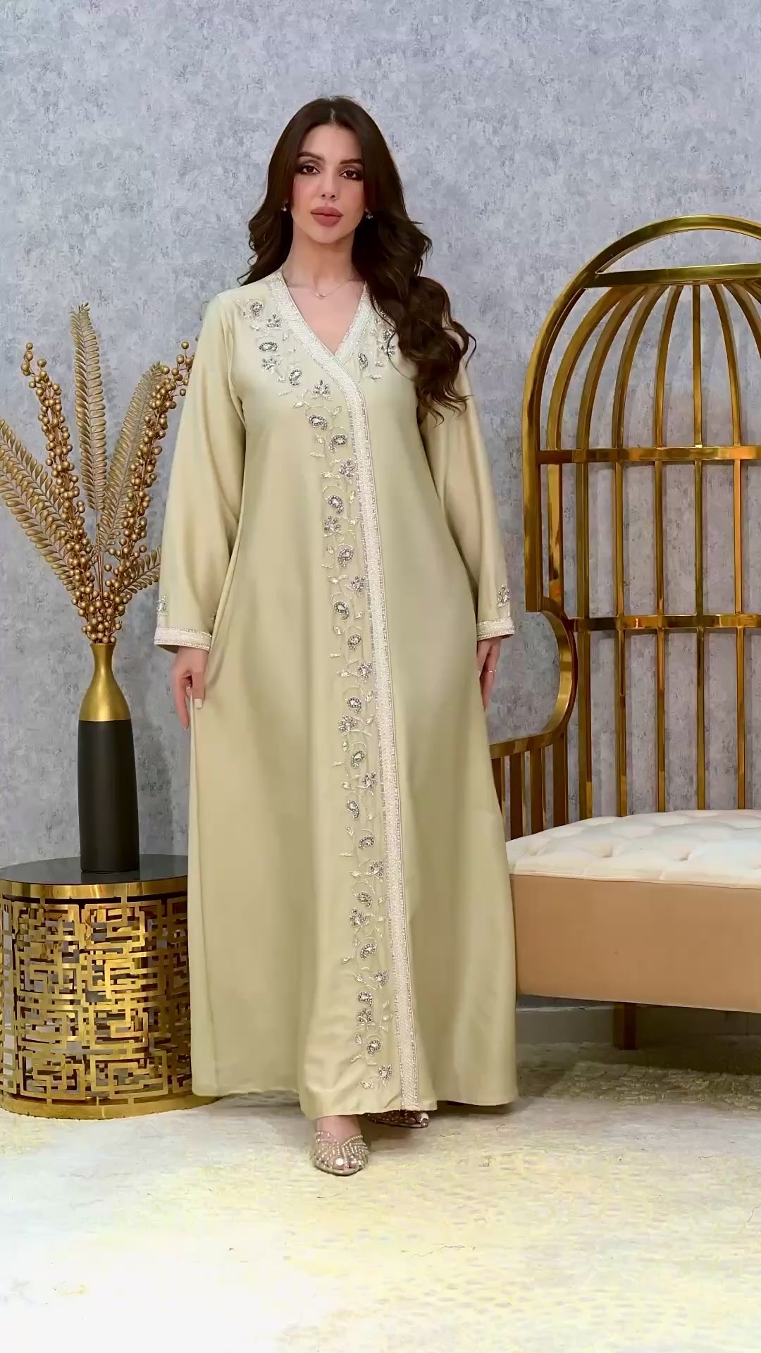 Crystal Embroidered Moroccan Caftan with Belt | Luxury Jalabiya Dress | 5 Colors | Sizes M-XXL | MH