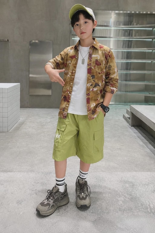 Boys’ Trendy Abstract Printed Casual Shirt – Long Sleeve Cotton Top (3-14 Years) | MH