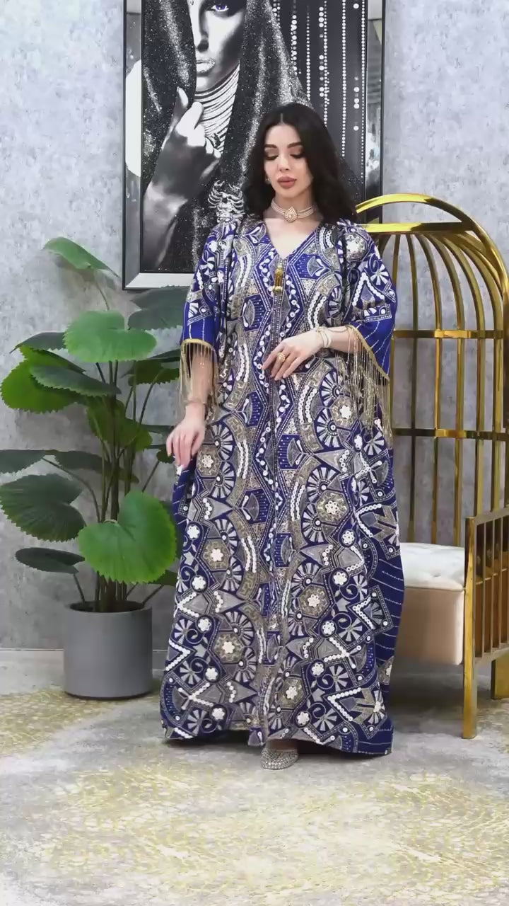 Embroidered Butterfly Kaftan with Tassel Sleeves | 4 Colors | Luxury Free Size Dress for Eid UAE | MH