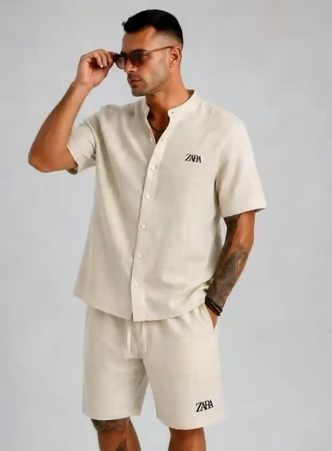 Men’s Premium Textured Band Collar Shirt & Shorts Co-ord Set | Half Sleeve Summer Set | M–XXL