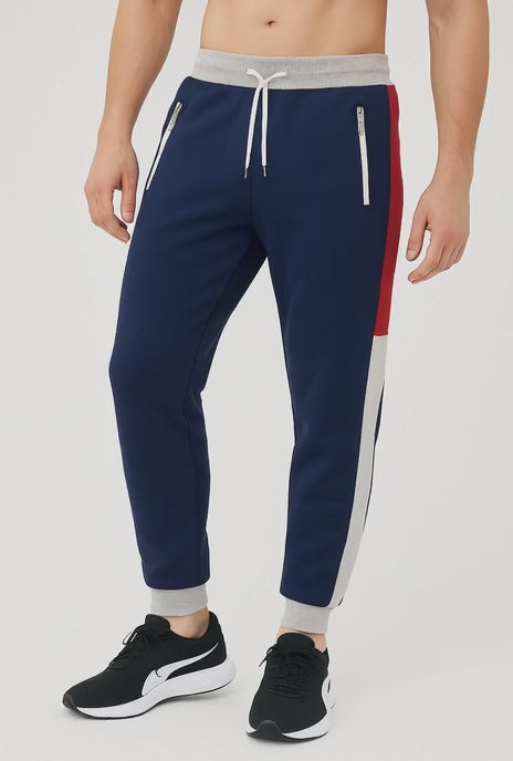 Men’s Blue Colorblock Trouser Pants with Zipper Pocket.Sizes (30"-38") MH