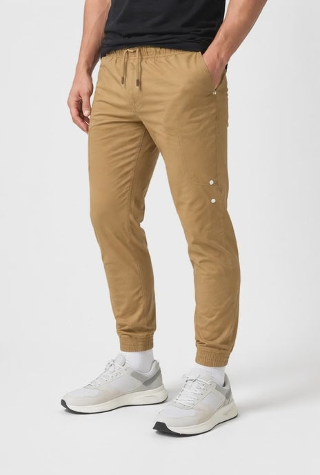 Men’s Slim Fit Jogger Chino Pants | Khaki Grey & Black | Drawstring Tapered Trousers | Ages 17–24 Years | MH