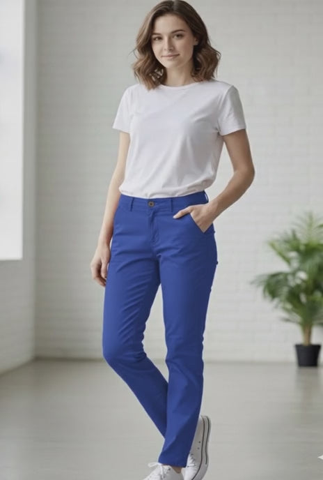 Women’s Slim Fit Cotton Pants – Royal Blue | MH