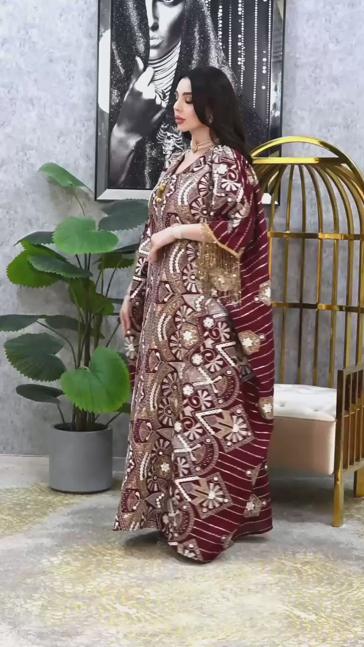 Embroidered Butterfly Kaftan with Tassel Sleeves | 4 Colors | Luxury Free Size Dress for Eid UAE | MH