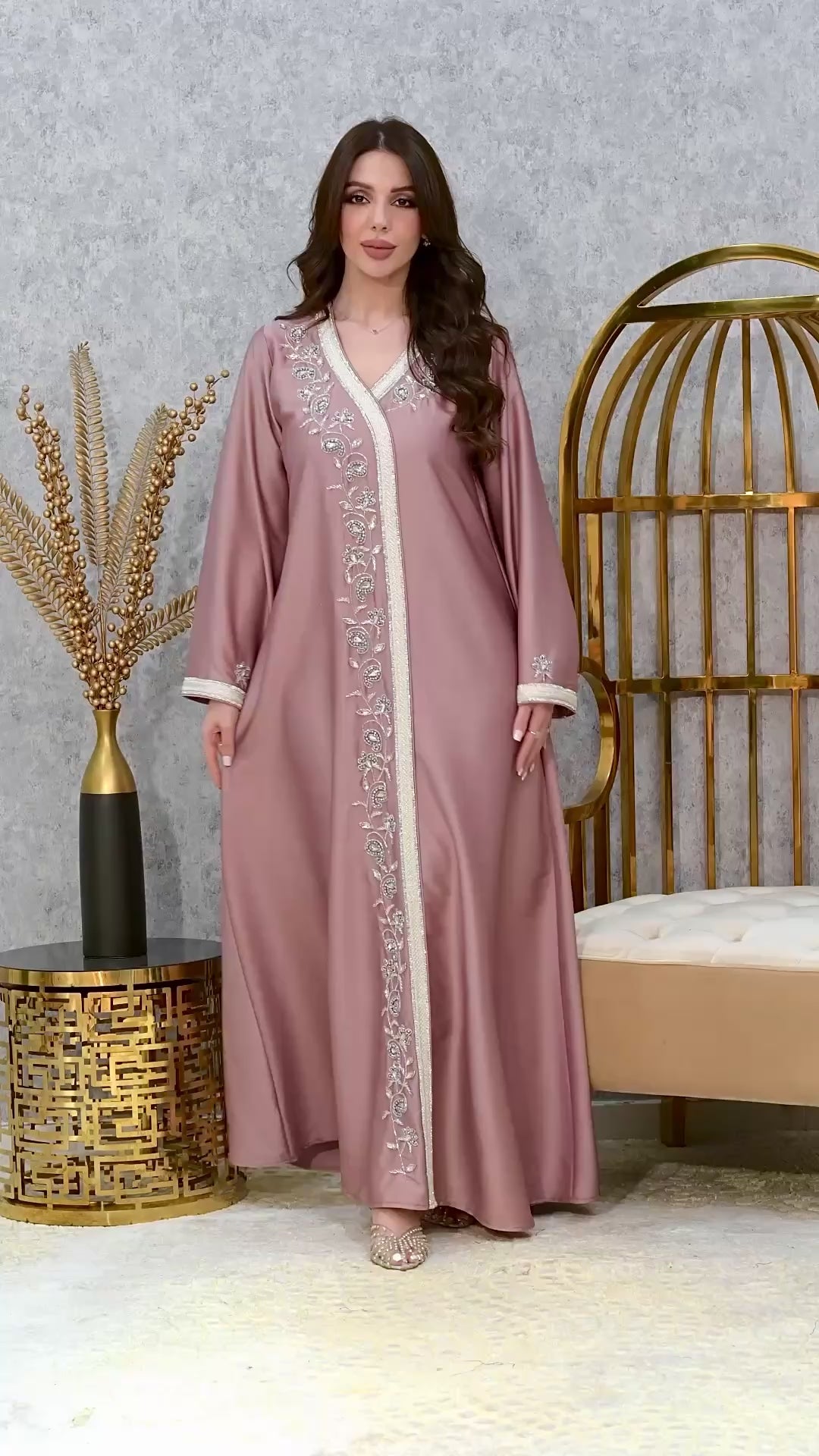 Crystal Embroidered Moroccan Caftan with Belt | Luxury Jalabiya Dress | 5 Colors | Sizes M-XXL | MH