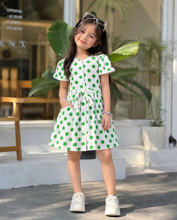 Girls' Polka Dot Tunic Top – Short Sleeve Tie-Waist Blouse (Ages 2-12) I MH